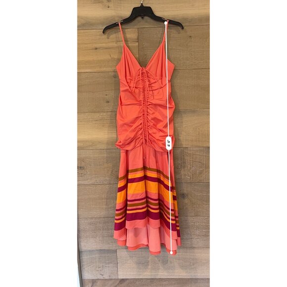 NWOT VERONICA BEARD Fitz ruched orange cotton-blend poplin midi dress SIZE 2 - Picture 7 of 11